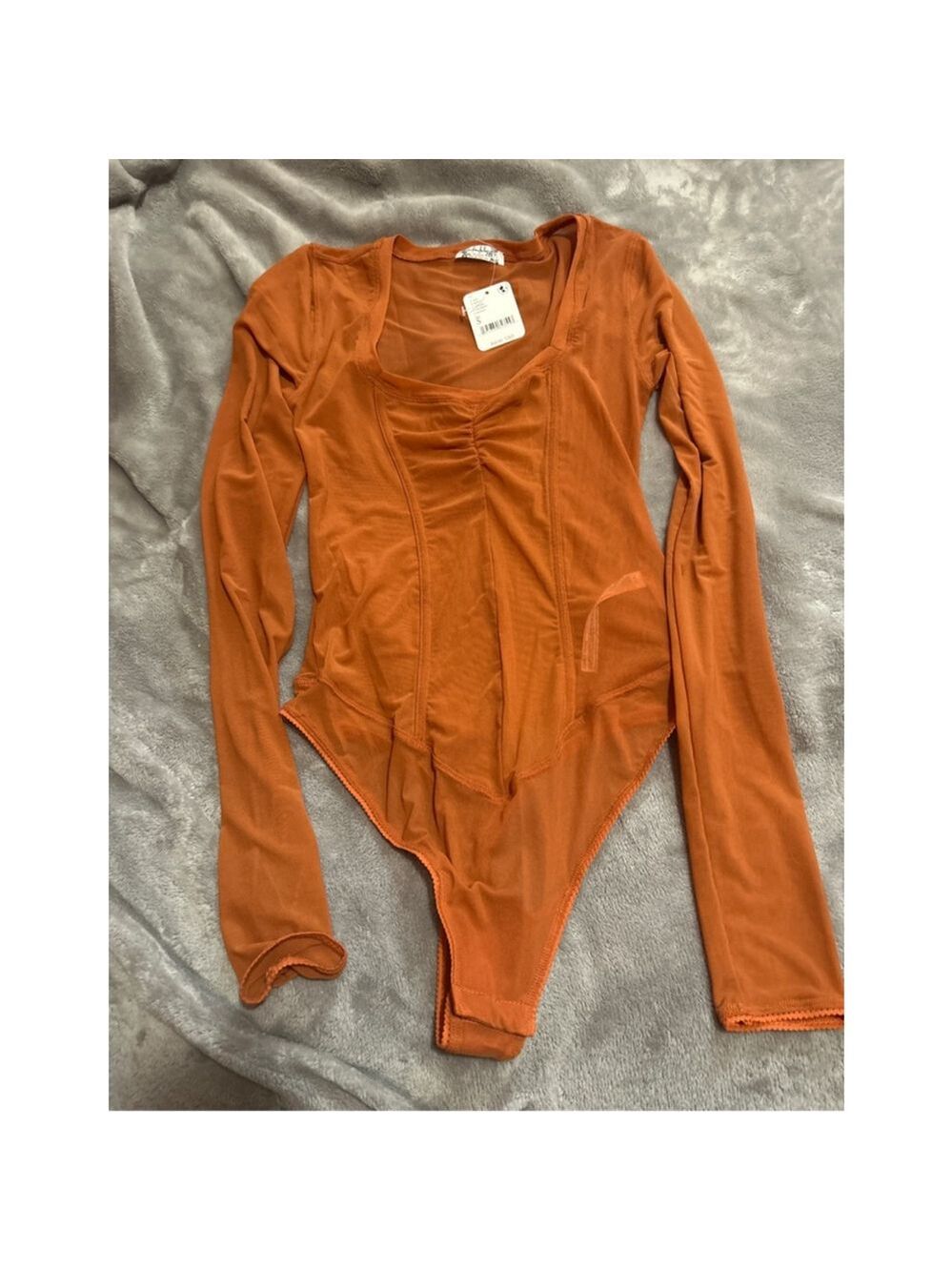 Women's Free People Orange Long Sleeve Bodysuit S